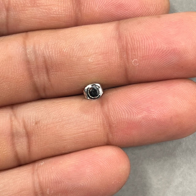 0.11-0.13 Ct Black Diamond Men’s Stud Earring – AA Round Solitaire Bezel Set in Solid 18K White Gold, Single Push Back Earring