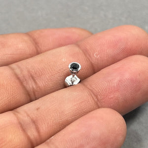 0.11-0.13 Ct Black Diamond Men’s Stud Earring – AA Round Solitaire Bezel Set in Solid 18K White Gold, Single Push Back Earring