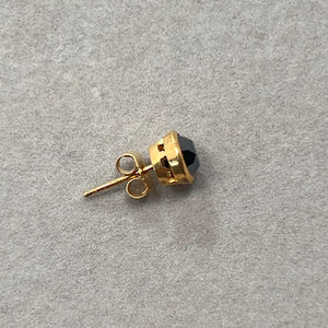 0.64–0.71 Ct Black Diamond Men’s Stud Earring – Round AAA Solitaire in 14K Yellow Gold, Bezel Set Certified Gemstone