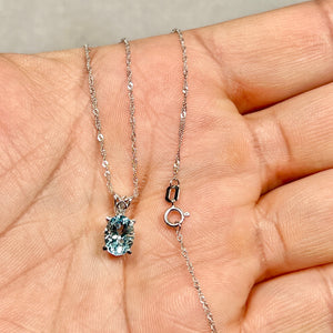 Platinum aquamarine scroll pendant with 18k white gold singapore chain
