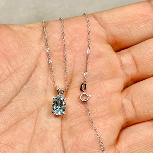 Oval Aquamarine Solitaire Scroll Pendant 9x7mm AAA | 1.75 Ct Natural Aquamarine | Platinum Pendant with 18K Chain