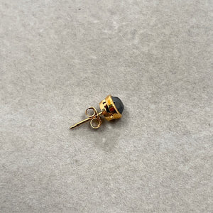 0.64–0.71 Ct Black Diamond Men’s Stud Earring – Round AAA Solitaire in 14K Yellow Gold, Bezel Set Certified Gemstone