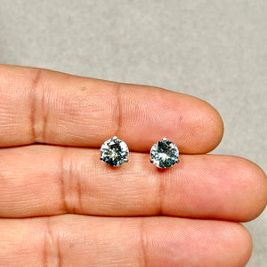 AA Round Aquamarine Stud Earrings 7mm | 2.10–2.50 Ct Natural Aquamarine | 14K White Gold Stud Earrings
