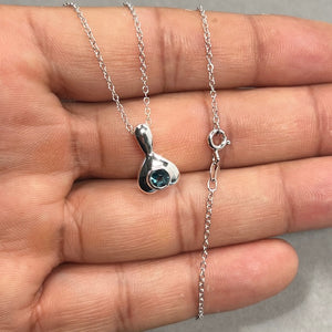 0.27 CT London Blue Topaz Pendant in Silver | 4mm Round Solitaire Gemstone Necklace | Bezel Set Topaz with 18" Silver Chain