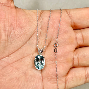 3.71–5.58 Cts AA Oval Aquamarine Solitaire Scroll Pendant 14x10 mm Platinum – 18” White Gold Chain