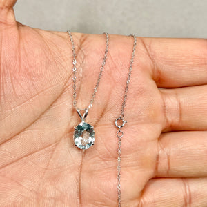 2.03–2.69 Cts AA Oval Aquamarine Solitaire Pendant 10x8 mm 14K White Gold – 18” Chain