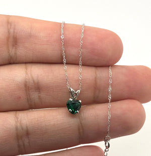 6mm Heart Lab Created 14K White Gold Emerald Pendant Necklace | Vintage Scroll Solitaire May Birthstone