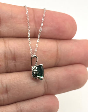 8mm Heart Lab Created Emerald Pendant | 14K White Gold Scroll Solitaire Necklace