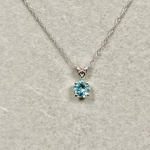 Graceful 0.69–0.95 CTS Aquamarine Scroll Solitaire Pendant for Women in 14K White Gold with AA Round Cut