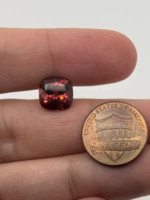 10x10mm Natural Pink Tourmaline cushion cut loose gemstone, 4.39 carats, AA quality, medium-to-deep pink color, Mohs hardness 7–7.5, ideal for engagement rings, pendants, and fine jewelry making.