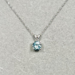 Softly Contoured 0.69–0.95 CTS 14K White Gold Aquamarine Pendant with AA Round Stone and Scroll Prongs for Women