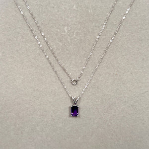Emerald Cut Amethyst Pendant 0.65 Ct AAA Quality in 14K White Gold with 18 Inch Chain | Amethyst Solitaire Necklace Gift for Her