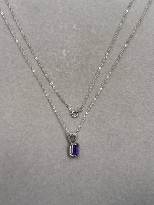 Emerald Cut Amethyst Pendant 0.65 Ct AAA Quality in 14K White Gold with 18 Inch Chain | Amethyst Solitaire Necklace Gift for Her