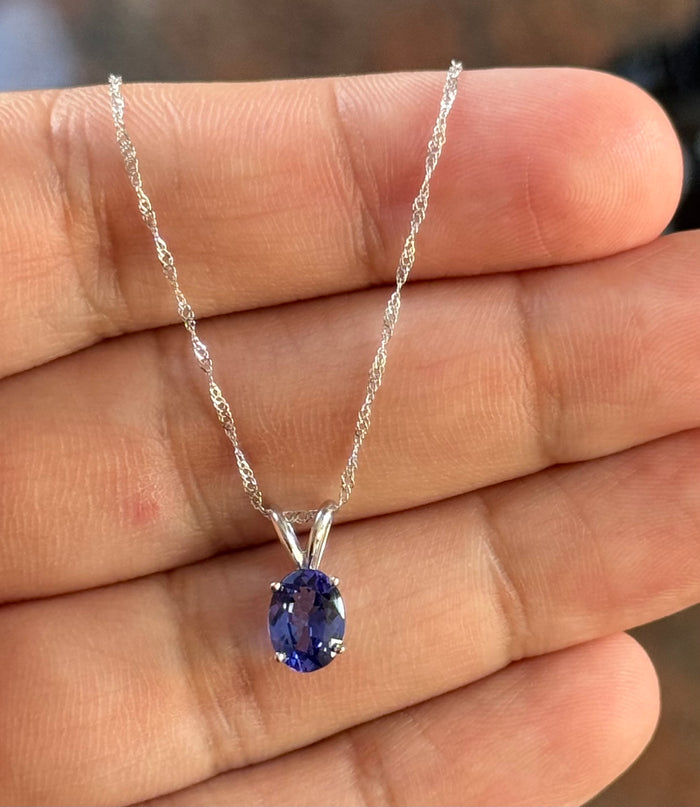 Natural Tanzanite Pendant 8x6mm Oval | 1.00-1.52 CT Heirloom Quality | 18K White Gold Solitaire Necklace | December Birthstone Jewelry