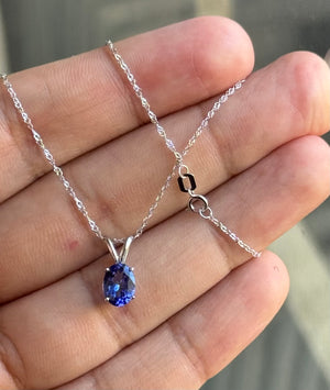 Natural Tanzanite Pendant 8x6mm Oval | 1.00-1.52 CT Heirloom Quality | 18K White Gold Solitaire Necklace | December Birthstone Jewelry