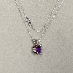 2.10 Ct Princess Cut Amethyst Pendant in Platinum – AAA Quality Scroll Solitaire Necklace with 18K White Gold Singapore Chain