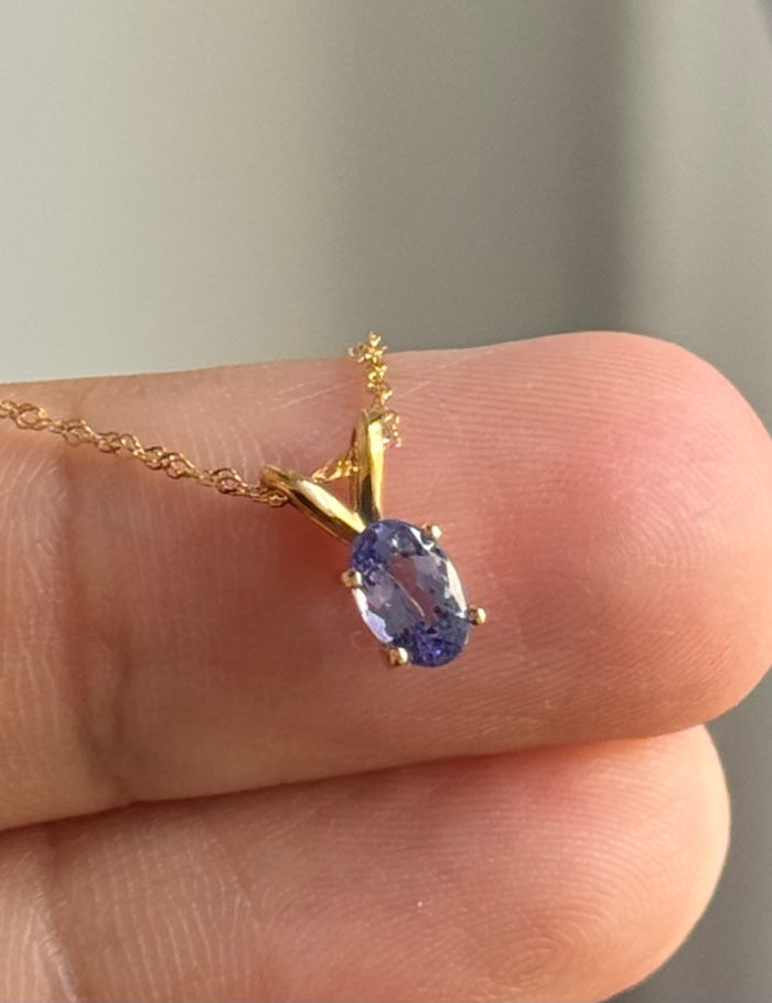 Dainty Tanzanite Pendant | 0.45 Ct Oval Gemstone in 14K Yellow Gold | December Birthstone Necklace | Minimalist Jewelry