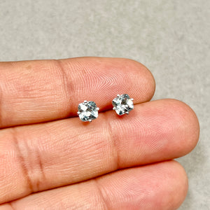 1.10 CTS Cushion Aquamarine Stud Earrings in 14K White Gold for Women, Checkerboard Cut