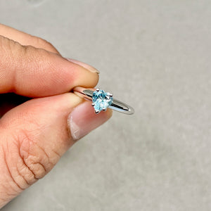 Aquamarine Solitaire Ring 14K White Gold – Heart Shape AA Aquamarine Ring 0.60 CT, March Birthstone Engagement Jewelry
