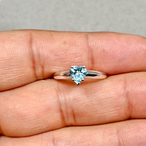 Aquamarine Solitaire Ring in 14K White Gold with Heart Shape AA Aquamarine