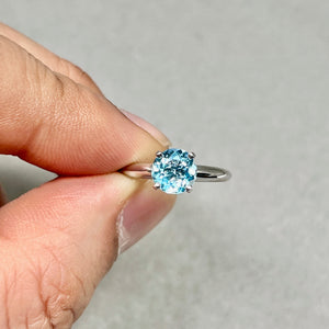 Sky Blue Topaz Solitaire Ring 14K White Gold – 7mm Round AAA Blue Topaz Engagement Ring, 1.42 CT December Birthstone Jewelry