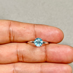 Sky Blue Topaz Solitaire Ring in 14K White Gold with 7mm Round AAA Blue Topaz
