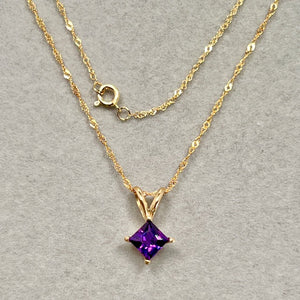 0.50–0.70 Ct Princess Cut Amethyst Pendant in 14K Yellow Gold, AAA Solitaire Amethyst Necklace, 5mm Amethyst Necklace