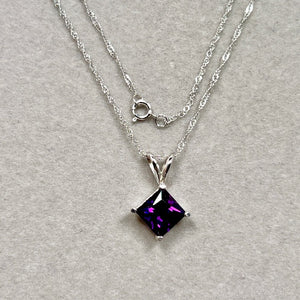 1.40-1.75 Ct Princess Cut Amethyst Pendant in 14K White Gold – 7mm AAA Solitaire Amethyst Necklace with Singapore Chain