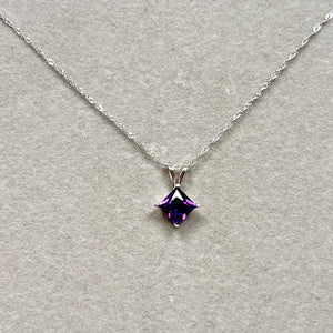6mm Princess Cut Amethyst Pendant 0.65-1.10 Ct in 14K White Gold | AAA Solitaire February Birthstone Necklace with 18 Inch Chain