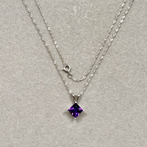 6mm Princess Cut Amethyst Pendant 0.65-1.10 Ct in 14K White Gold | AAA Solitaire February Birthstone Necklace with 18 Inch Chain