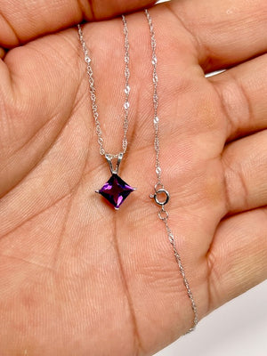 6mm Princess Cut Amethyst Pendant 0.65-1.10 Ct in 14K White Gold | AAA Solitaire February Birthstone Necklace with 18 Inch Chain