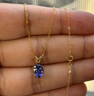 Heirloom Tanzanite Pendant 8x6mm | 1.00-1.52 Ct Oval Solitaire | 14K Yellow Gold Scroll Necklace | December Birthstone | Natural Tanzanite