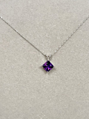 2.10 Ct Princess Cut Amethyst Solitaire Pendant in Platinum with 18K White Gold Chain – AAA February Birthstone Necklace