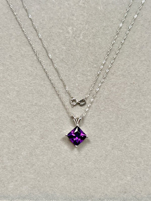 2.10 Ct Princess Cut Amethyst Solitaire Pendant in Platinum with 18K White Gold Chain – AAA February Birthstone Necklace