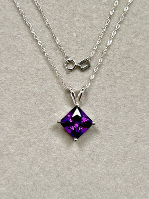 2.10 Ct Princess Cut Amethyst Solitaire Pendant in Platinum with 18K White Gold Chain – AAA February Birthstone Necklace