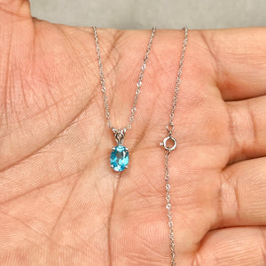 0.76–1.02 Cts AAA Oval Swiss Blue Topaz Scroll Pendant 14K White Gold – 18” Chain