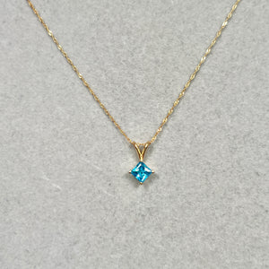 0.69 Cts AAA Princess Swiss Blue Topaz Solitaire Pendant 14K Yellow Gold – 18” Chain
