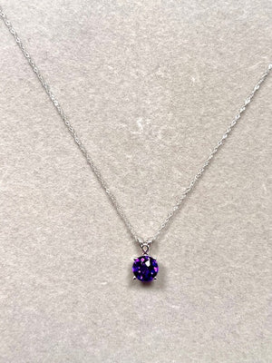 Emerald Cut Amethyst Pendant 14K White Gold – 10x8mm AAA Amethyst with 0.03 Ct Diamond Solitaire Necklace – February Birthstone Jewelry Gift