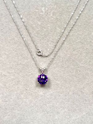 Emerald Cut Amethyst Pendant 14K White Gold – 10x8mm AAA Amethyst with 0.03 Ct Diamond Solitaire Necklace – February Birthstone Jewelry Gift