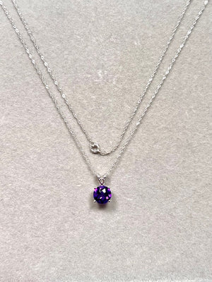 Emerald Cut Amethyst Pendant 14K White Gold – 10x8mm AAA Amethyst with 0.03 Ct Diamond Solitaire Necklace – February Birthstone Jewelry Gift