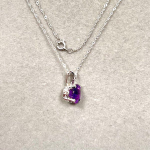 Emerald Cut Amethyst Pendant 14K White Gold – 10x8mm AAA Amethyst with 0.03 Ct Diamond Solitaire Necklace – February Birthstone Jewelry Gift