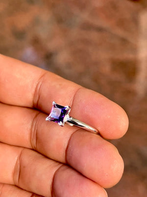 1.40 Ct Princess Cut Amethyst Solitaire Ring | 7mm AAA Amethyst V-Prong Ring in 14K White Gold | February Birthstone Anniversary Ring Size 8