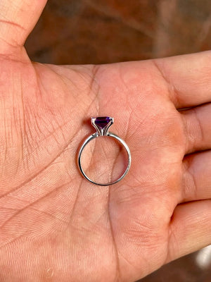 1.40 Ct Princess Cut Amethyst Solitaire Ring | 7mm AAA Amethyst V-Prong Ring in 14K White Gold | February Birthstone Anniversary Ring Size 8