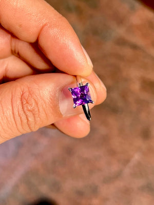 1.40 Ct Princess Cut Amethyst Solitaire Ring | 7mm AAA Amethyst V-Prong Ring in 14K White Gold | February Birthstone Anniversary Ring Size 8