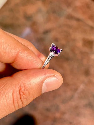 1.40 Ct Princess Cut Amethyst Solitaire Ring | 7mm AAA Amethyst V-Prong Ring in 14K White Gold | February Birthstone Anniversary Ring Size 8