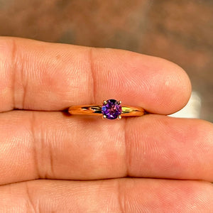 0.40 Ct Round Amethyst Solitaire Ring in 14K Yellow Gold, 5mm AAA Purple Gemstone Ring, February Birthstone Promise Ring, Ring Size 8