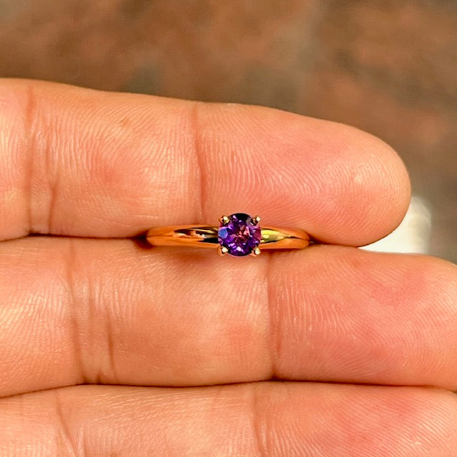 0.40 Ct Round Amethyst Solitaire Ring in 14K Yellow Gold, 5mm AAA Purple Gemstone Ring, February Birthstone Promise Ring, Ring Size 8