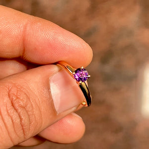 0.40 Ct Round Amethyst Solitaire Ring in 14K Yellow Gold, 5mm AAA Purple Gemstone Ring, February Birthstone Promise Ring, Ring Size 8