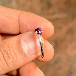 0.40 Ct Round Amethyst Solitaire Ring in 14K White Gold, 5mm AAA Purple Gemstone Ring, Ring size 8, Dainty Gold Ring for Women