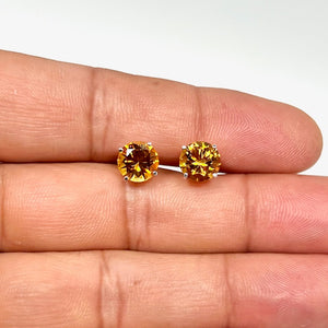 4.38 Ct Round Citrine Stud Earrings – AAA Citrine in 14K White Gold, November Birthstone Jewelry, Screw Back or Push Back